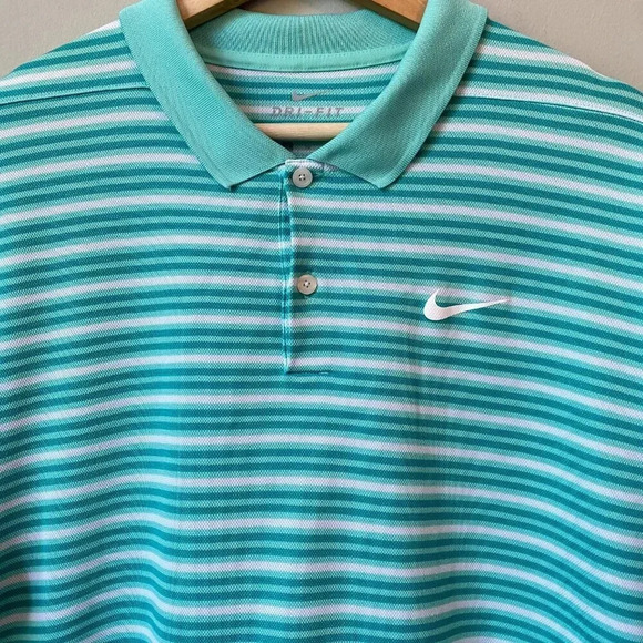 Nike Men's Size XL Short Sleeve Dri-FIT Victory Striped Golf Polo Shirt Aqua - Picture 6 of 16